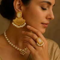 Rumaisa Antique Gold Seep Stone Earrings Pakistan