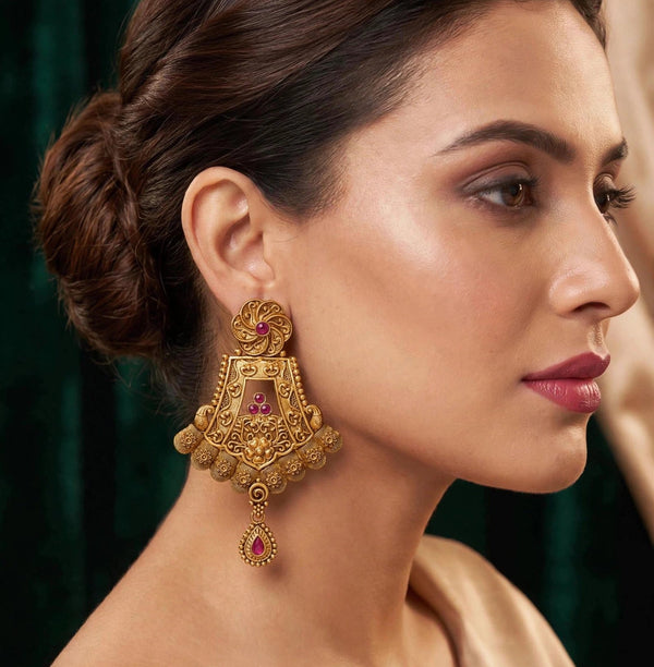 Antique Gold Jhumka Earrings - Earrings - Jewel Galore