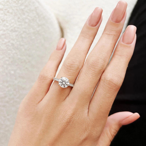Classic Solitaire Round Stone Pave Ring | Jewel Galore - Jewel Galore