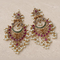 Complete Antique Gold Chandbali Earrings & Maang Tikka Set – Pearl Cluster Edition - Jewel Galore