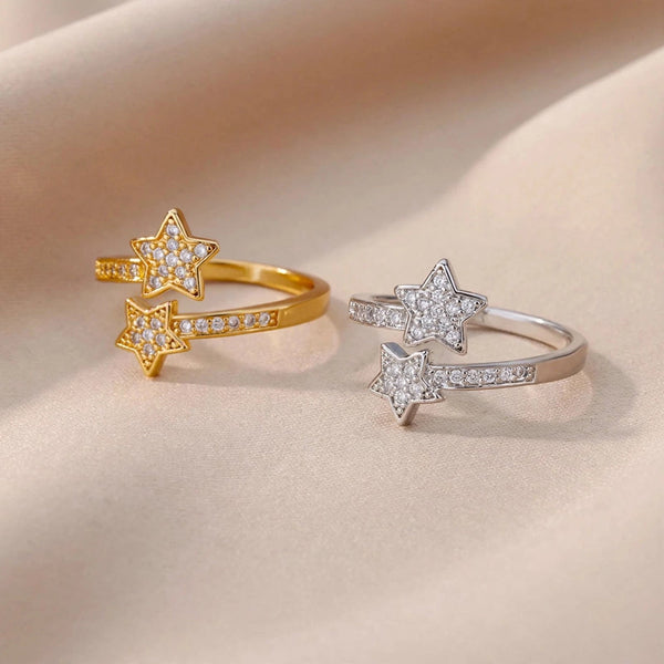 Double Star Zircon Adjustable Ring | Jewel Galore - Jewel Galore