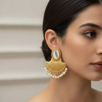 Rumaisa Antique Gold Seep Stone Earrings Pakistan