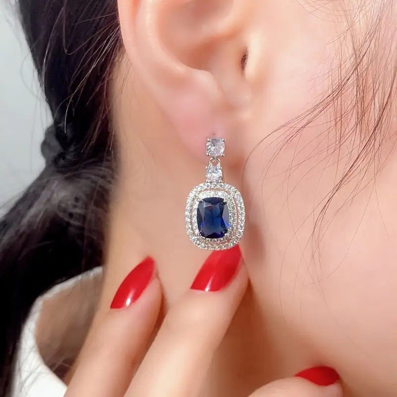 Geometric Sapphire Earrings - EARRING - Jewel Galore