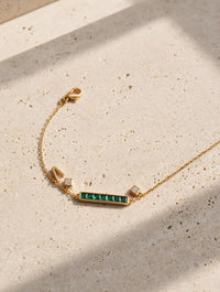 Gold Emerald Bar Initial Bracelet | Personalized Baguette Chain - Jewel Galore
