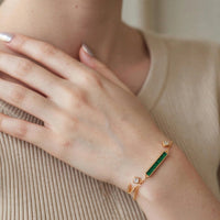 Gold Emerald Bar Initial Bracelet | Personalized Baguette Chain - Jewel Galore