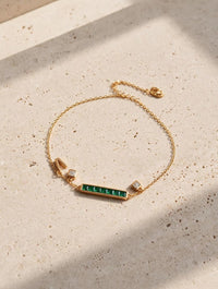 Gold Emerald Bar Initial Bracelet | Personalized Baguette Chain - Jewel Galore