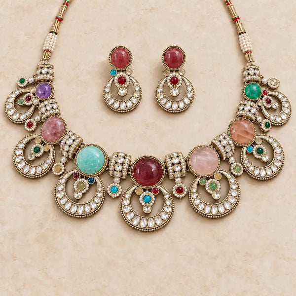 Heritage Collection Multicolor Kundan Necklace Set with Earrings - Necklace Set - Jewel Galore