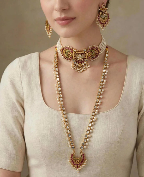 Kundan Bridal Choker Set with Rani Haar, Tikka & Earrings - Jewel Galore