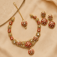 Kundan Bridal Necklace Set with Earrings &amp; Maang Tikka - Bridal Set - Jewel Galore