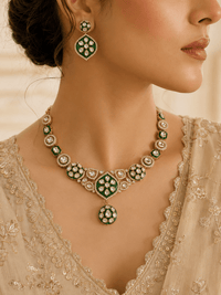 Kundan Bridal Necklace Set with Earrings &amp; Maang Tikka - Bridal Set - Jewel Galore
