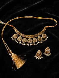 Kundan Choker Necklace Set with Jhumka Earrings – Pearl Drop Bridal Jewellery - Jewel Galore