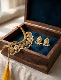 Kundan Choker Necklace Set with Jhumka Earrings – Pearl Drop Bridal Jewellery - Jewel Galore