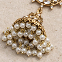 Kundan Jhumka Earrings with Pearl Drops – Gold Chandbali Design for Bridal & Party Wear - Jewel Galore