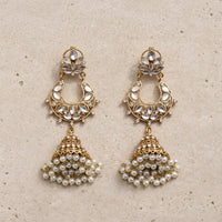 Kundan Jhumka Earrings with Pearl Drops – Gold Chandbali Design for Bridal & Party Wear - Jewel Galore