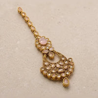 Kundan Maang Tikka - Ruby Red & Baby Pink | Gold Plated Bridal Tikka - Jewel Galore - Jewel Galore