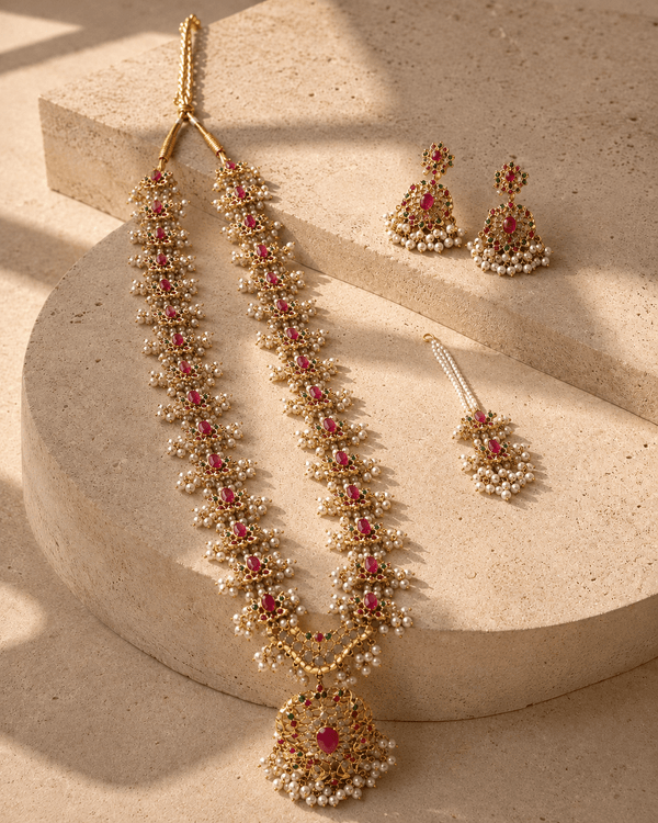 Kundan Meena Long Rani Haar Bridal Set - Jewel Galore