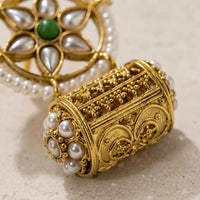 Kundan Pearl Wheel Cylinder Jhumka Earrings | Antique Gold Plated | Pakistani Bridal Earrings - Jewel Galore