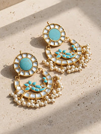 Malika Sparkle Feroza & Pearl Earrings | Artificial Jewellery Pakistan | Jewel Galore - EARRING - Jewel Galore