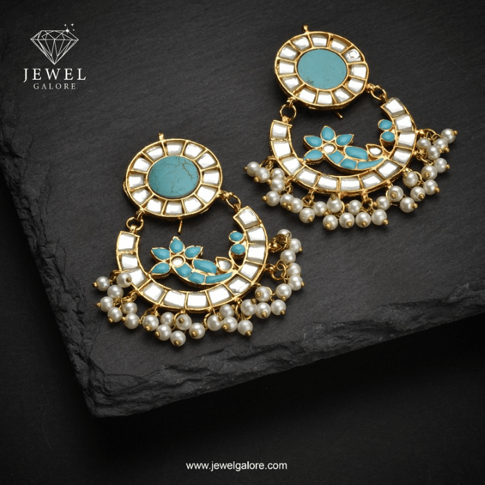 Malika Sparkle Feroza & Pearl Earrings | Artificial Jewellery Pakistan | Jewel Galore - EARRING - Jewel Galore
