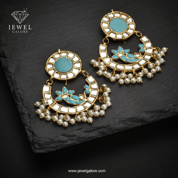 Malika Sparkle Feroza & Pearl Earrings | Artificial Jewellery Pakistan | Jewel Galore - EARRING - Jewel Galore