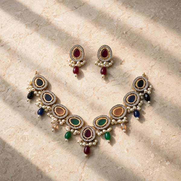 Multi-Stone Kundan Necklace Set with Earrings | Jewel Galore - Jewel Galore