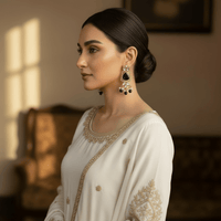 Noor Gold Kundan Square Necklace & Earrings Set | Black Stone - Jewel Galore