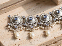 Oxidized Silver Kundan Choker Set with Pearls – Earrings & Tikka | Bridal Jewellery Set - Jewel Galore