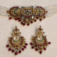 Rasam Heavy Kundan Choker Bridal Set with Ruby Stones – Gold Plated - Jewel Galore