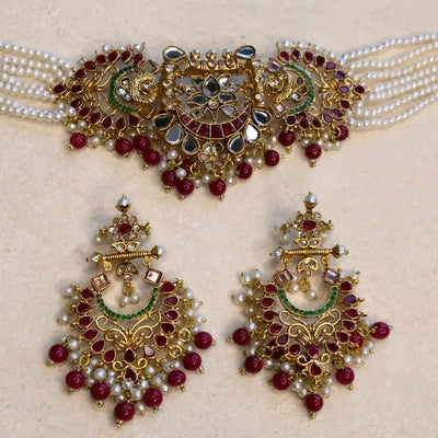 Rasam Heavy Kundan Choker Bridal Set with Ruby Stones – Gold Plated - Jewel Galore