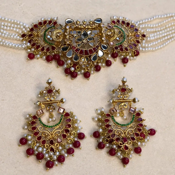 Rasam Heavy Kundan Choker Bridal Set with Ruby Stones – Gold Plated - Jewel Galore