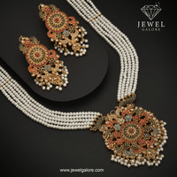 Royal Kundan & Pearl Rani Haar Set with Green Accents – Gold Plated - Locket set - Jewel Galore