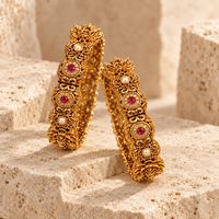 Royal Ruby Pearl Antique Gold Kangan Pair - Jewel Galore