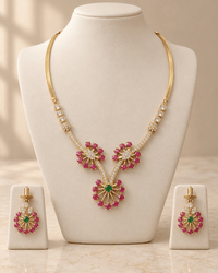 Ruby Emerald Floral Necklace Set with Earrings – Gold Snake Chain - Necklace Set - Jewel Galore