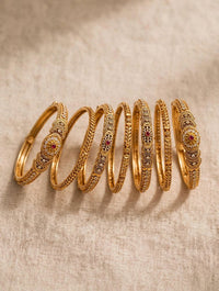 Ruby Kundan Bangle Set (5 Pcs) - Antique Gold Bangles | Jewel Galore - Jewel Galore