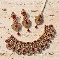 Ruby Kundan Choker Necklace Set with Tikka | Jewel Galore - Jewel Galore