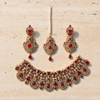 Ruby Kundan Choker Necklace Set with Tikka | Jewel Galore - Jewel Galore