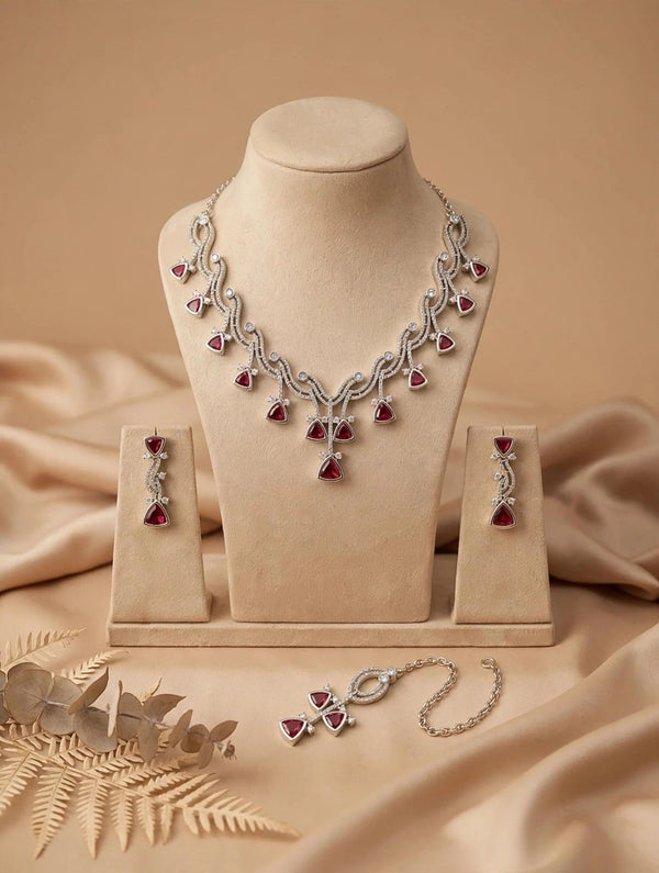 Ruby Red American Diamond Necklace Set | Jewel Galore - Jewel Galore