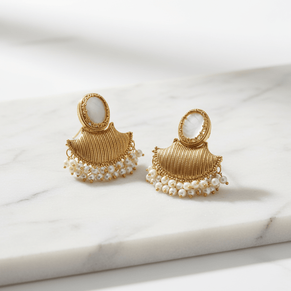 Rumaisa Antique Gold Seep Stone Earrings Pakistan - EARRING - Jewel Galore