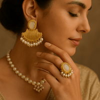 Rumaisa Antique Gold Seep Stone Earrings Pakistan - EARRING - Jewel Galore