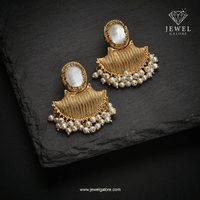 Rumaisa Antique Gold Seep Stone Earrings Pakistan - EARRING - Jewel Galore