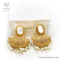 Rumaisa Antique Gold Seep Stone Earrings Pakistan - EARRING - Jewel Galore