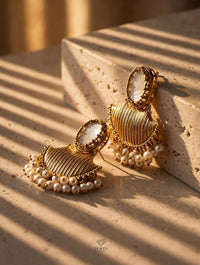 Rumaisa Antique Gold Seep Stone Earrings Pakistan - EARRING - Jewel Galore