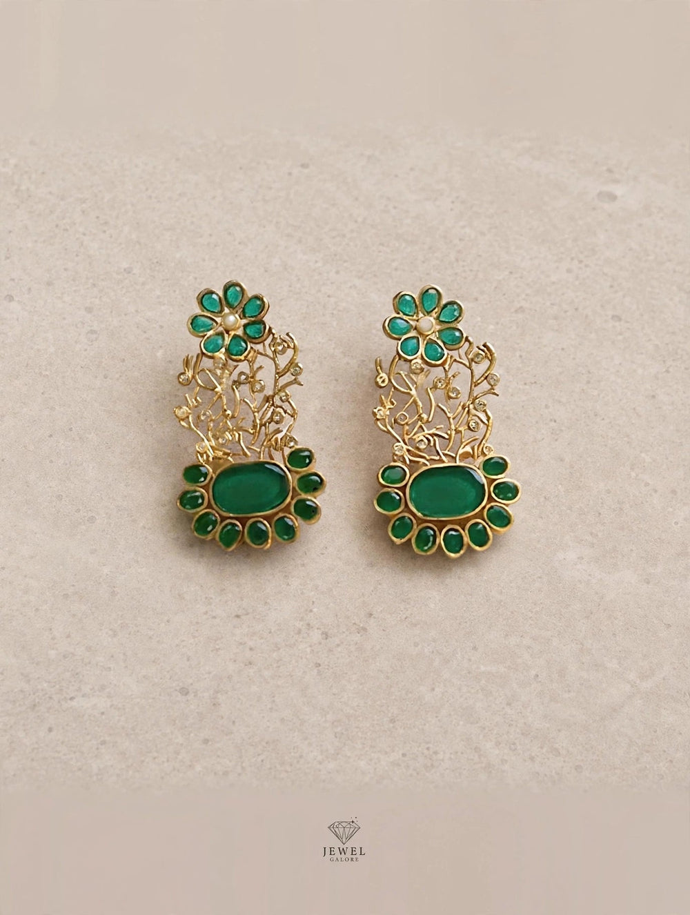 Saasi Elysian Emerald Stone Earrings | Artificial Jewellery Pakistan | Jewel Galore - EARRING - Jewel Galore