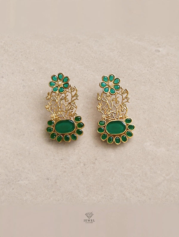 Saasi Elysian Emerald Stone Earrings | Artificial Jewellery Pakistan | Jewel Galore - EARRING - Jewel Galore
