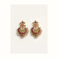 Traditional Antique Gold Chandbali Earrings with Pearl Cluster – Multicolor - EARRING - Jewel Galore