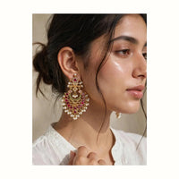 Traditional Antique Gold Chandbali Earrings with Pearl Cluster – Multicolor - EARRING - Jewel Galore