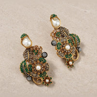 Turkish Style Antique Gold Floral Earrings with Pearl Drops - EARRING - Jewel Galore