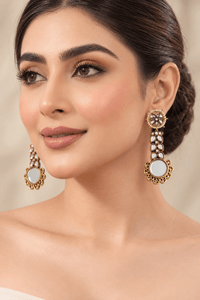 White Kundan Pearl Long Earrings - Jewel Galore