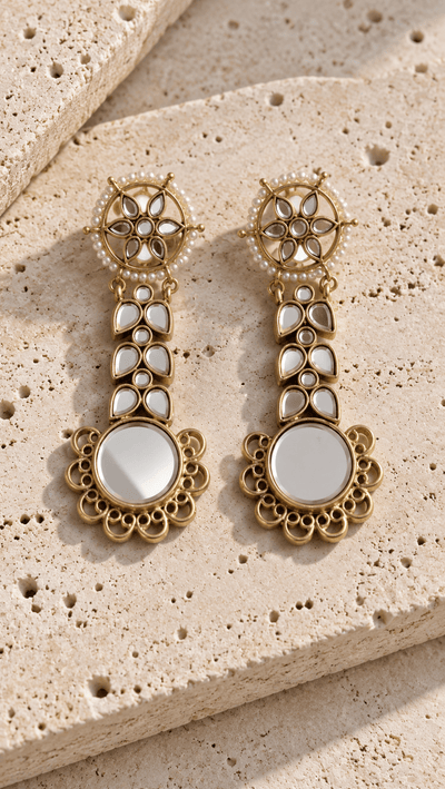 White Kundan Pearl Long Earrings - Jewel Galore