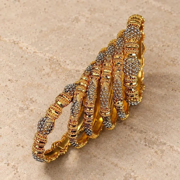Zara Antique Gold Kundan Beaded Bangles Set (5 Pcs) | Jewel Galore - Bangle Set - Jewel Galore